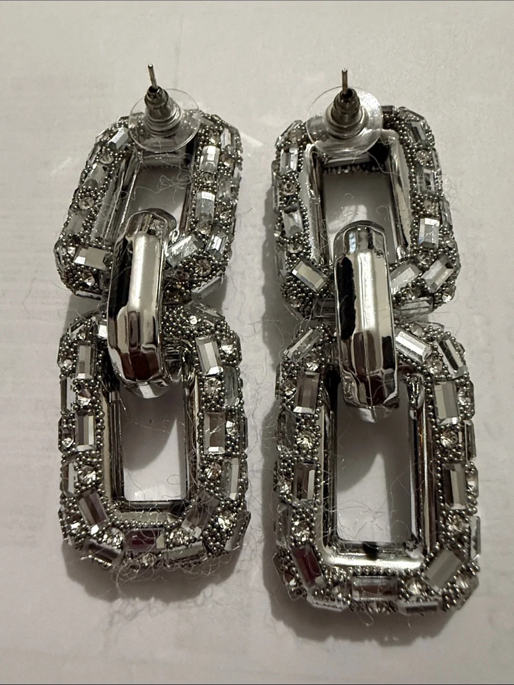Fashion Crystal Link Drop Earrings - Silver Tone - Picture 3 of 4